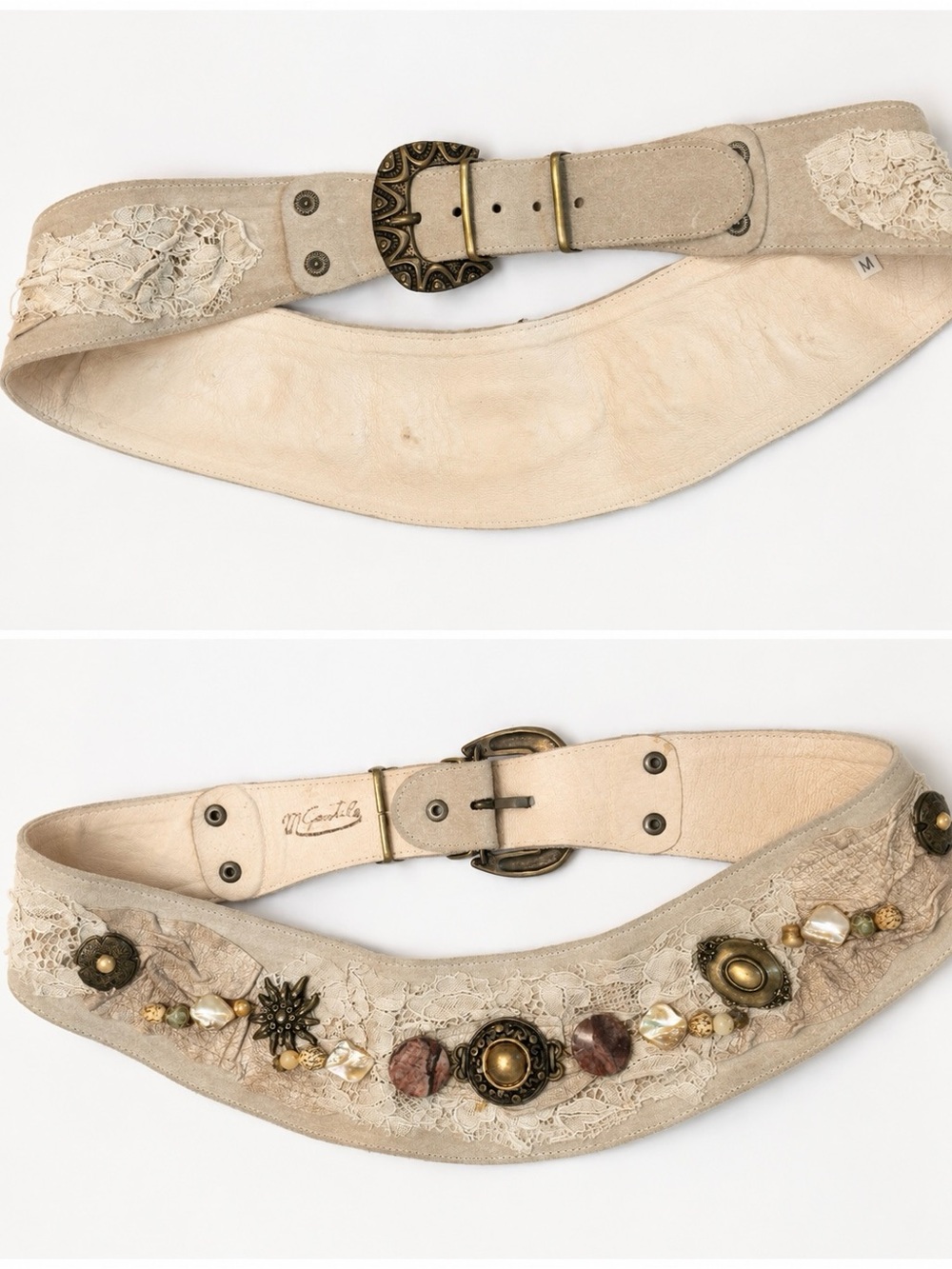 Vintage M. Gentile Beige Leather Corset Belt 🤍